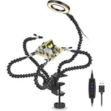 Helping Hands Soldering Third Hand PCB Holder with 5 Flexible Arms and 3 Adjustable Light Settings V1237-ZY-528-020