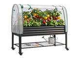 Green Fingers Mobile Raised Garden Bed with Greenhouse Cover Storage Shelf for Tomato Vegetables GB-AG-PLAT-GH-WH