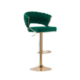 2x Height Green Velvet Padded Golden Round Base Barstools Chairs V255-GP1802R-GREEN