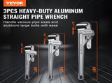 3-Piece Pipe Wrench Set, 10" 14" 18" Aluminum Straight Pipe Wrench, Adjustable Plumbing Wrench, with V952-GQBS101418IN6D4SMV0