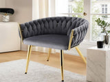 Artiss 1x Dining Chair Armchair Cafe Kitchen Lounge Chairs Velvet Weaving Grey UPHO-C-DIN-01-VEL-GY