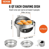 Roll Top Chafing Dish Buffet Set, 5.5L 2 Pack, Stainless Steel Chafer with 2 Full Size Pans, Round V952-QXKCLJTQX26QT6HT8V0