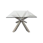 Dining Table in Crisscross Shaped High Glossy Stainless Steel Base with 12mm Tempered Glass Top V43-DT-JAS-SIL