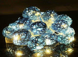 1 Set of Turquoise Blue 5cm Rattan Cane 50 Ball Battery Powered LONG 5m String Lights Christmas Gift V382-TURQRATTBALLBATT50