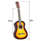 Karrera 34in Acoustic Childrens Wooden Guitar - Sunburst NC-34-SB