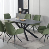 Dining Table Rectangular Shape Green Sintered Stone Top Powder Coated Iron Legs V43-DT-REX