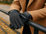 Dents Leather Wool Gloves Fleece Lined Warm Mens Winter Herringbone - Black V563-75-0013-BLK-S
