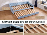 Artiss Single Buttonless Tufted Daybed Frame & Trundle, Blue XFSI-DBRK111AS-AB