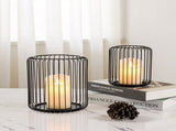 Set of 2 black metal candle holders, large oval candle holder, black decoration, metal wire lantern V1188-MS-313-0922