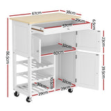 Artiss Kitchen Island Trolley Rolling Serving Cart Storage Cart Drawer Cupboard FUR-S-KI-67-WH