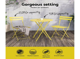 Gardeon 3PC Outdoor Bistro Set Steel Table and Chairs Patio Furniture Yellow ODF-METAL-3PCS-YE