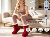 Cozy Wine-Red USB Heated Foot Warmer Boots with Plush Fleece Lining, Adjustable Temperature & Timer, V1341-ZY-4DFHTLRV-RED