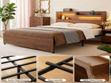 Artiss King Bed Frame Metal with Charging Station LED Light Storage Shelf MBED-D-ROCK-K-WD-AB