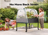 Green Fingers Mobile Raised Garden Bed with Greenhouse Cover Storage Shelf for Tomato Vegetables GB-AG-PLAT-GH-WH
