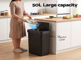 Artiss Rubbish Bin 50L Sensor Kitchen Automatic Motion Plastic Touchless Black WAB-SR-PL-50L-BK