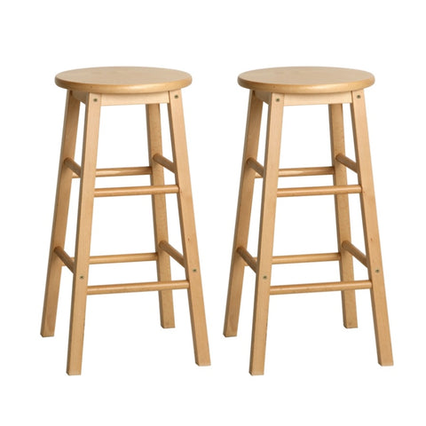 Artiss 2x Bar Stools Round Chairs Wooden Nature BA-G-7033-NTX2