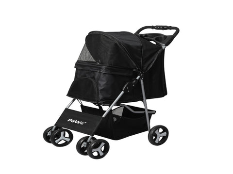 PaWz 4 Wheels Pet Stroller Dog Cat Cage Black ST1002-BK_NZ