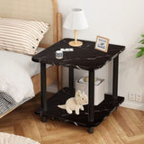 SOGA 2X 70cm Black Ceramic Side Table Stone Pattern Modern Design with Black Metal Legs SIDETAB39X2