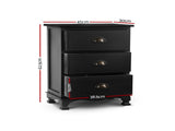 Artiss Bedside Table 3 Drawers Vintage - THYME Black ST-CAB-B-3D-BK