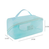 Mesh Breathable Makeup Bag 5-Pack Set - Travel Toiletry Organizer Kit with Triangle Octagonal Square V1259-BAG-07-SET5-BLU