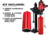 BAUMR-AG 2000W 160mm Handheld Core Drill w/Stand,63mm & 127mm Drill Bit Combo, for Concrete Coring V219-DRLCREBM16H-63