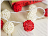 1 Set of Red and White 5cm Rattan Cane 50 Ball Battery Powered LONG 5m String Lights Christmas Gift V382-REDWHITERATTBALLBATT50