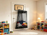 Over The Door Basketball Laundry Hamper, Mesh Hanging Clothes Basket with Wood Grain Backboard, V1366-AZ2-W-25260