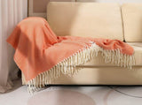 Orange Elegant Herringbone Tassel Throw Blanket - Large Acrylic Faux Cashmere Soft Cozy Blanket for V888-ELOSUNG32126