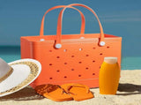 Rubber Tote Bag Sandproof Outdoor Washable Open Tote for Beach Pool Sports - Orange V1263-JX-3495