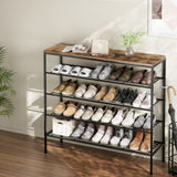 Artiss Shoe Rack 5-tier 25 Pairs Walnut Bob DIY-SHOE-5T-BK