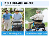Alston 2 In 1 Foldable X-Fold Mobility Walker Rollator Chair Aid 8 Inch Wheel Max Load 136KG with V985-MOBILITYWALKER