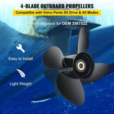 Outboard Propeller, Replace for OEM 3587522, 4-Blade 14 1/4" x 19" Pitch Aluminium Boat Propeller, V952-CLXJH41414X19DFBXV0