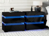 Artiss 2x Bedside Table LED 3 Drawers - LUMI Black FURNI-O-LED-BS-03-BKX2