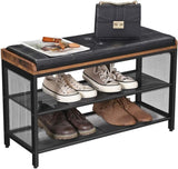 Shoe Bench with Mesh Shelf and Faux Leather Vintage Brown Black 80 x 30 x 48 cm V178-11406