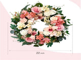 24 Inch Spring Everyday Pink Flower Wreath Front Door, Soft Touch Pink Roses Peony Orchid Wreath V1258-DP02-C-2649