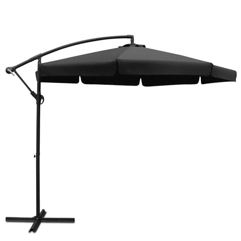 Instahut 3m Outdoor Umbrella Cantilever Garden Beach Patio Black UMB-BAN-F-8RIB-BK