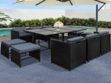 Gardeon Outdoor Dining Set 11 Piece Wicker Table Chairs Setting Black FF-DINING-11SET-BK