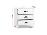 Artiss Bedside Table 3 Drawers Vintage - THYME White ST-CAB-B-3D-WH