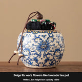 Ru Kiln tea jar, blue-and-white ceramic canister, airtight tea storage, floral tea container, V1102-122-23629-CYN-7