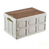 White Collapsible Medium Standard Storage Box with Wooden Table Top - Car Trunk V888-ELOSUNG39948