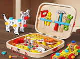 wooden animal building toy, kids tool set, educational toy Australia, preschool construction toy, V1102-819-30967-MLT-JHTOY-354