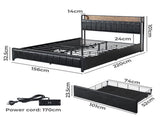 Levede Queen Bed Frame PU 4 Drawer USB Charge BF1056-Q-BK
