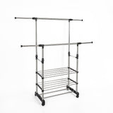 Heavy Duty Commercial Garment Rack Double Bar Rolling Collapsible Clothing Shelf V63-841681