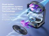 Purple Dual Head USB Rechargeable Desk Fan - Portable Double Air Circulator V888-ELOSUNG22701