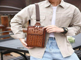 Brown Black Men'S Chest Bag Crocodile-Embossed Bag Travel Bag Daily Use Bag Stylish Mens V1347-127-BLA-09632