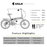 VALK Shuttle 5 Electric Folding Bike, Gen II, 20" Tyres, Shimano 7-Speed, Dark Grey V219-BIKEFBVADMTA