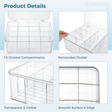 Tie Organizer Box, 16-Cell Clear Tie Rack Organizer, Stackable Tie Display Rack, Drawer Closet V1369-AZ3-W-08879