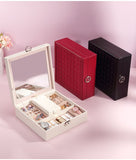 White Large PU Leather Jewelry Box with Mirror Lock - Velvet Lined Organizer for Rings, Necklaces V888-ELOSUNG47336