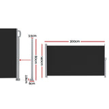 Instahut 1.4X3M Side Awning Retractable Privacy Screen Outdoor Sun Shade Black AWN-B-SIDE-FC-140-BK