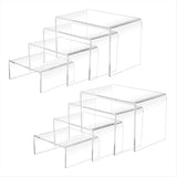 8 Pcs 2 Set Small Acrylic Risers, Thick Clear Acrylic Display Stand, Rectangular Desktop Showcase V1369-AZ3-W-11355